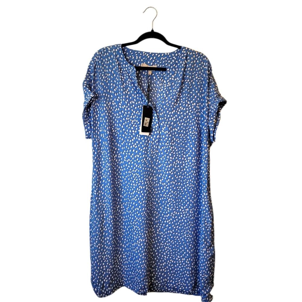 Hobbs London Cindy Blue Polka Dot Short Sleeve V-Neck Shift Dress Size US 12 NWT